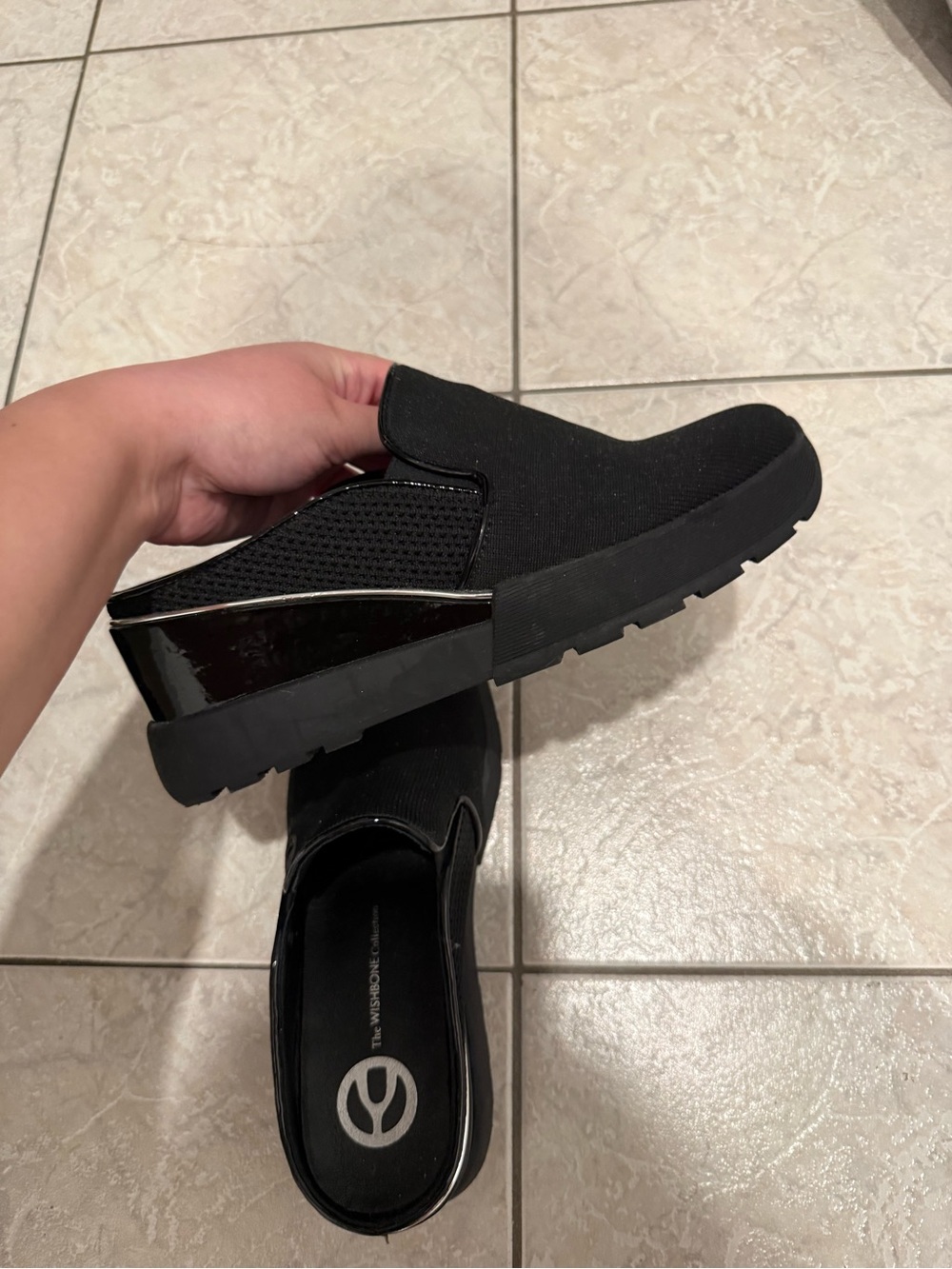 Wishbone Slip-On Black Wedge Sneakers for Women